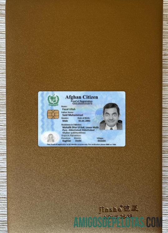 Afghan Citizen Proof Of Registration olhar de foto frente exemplo